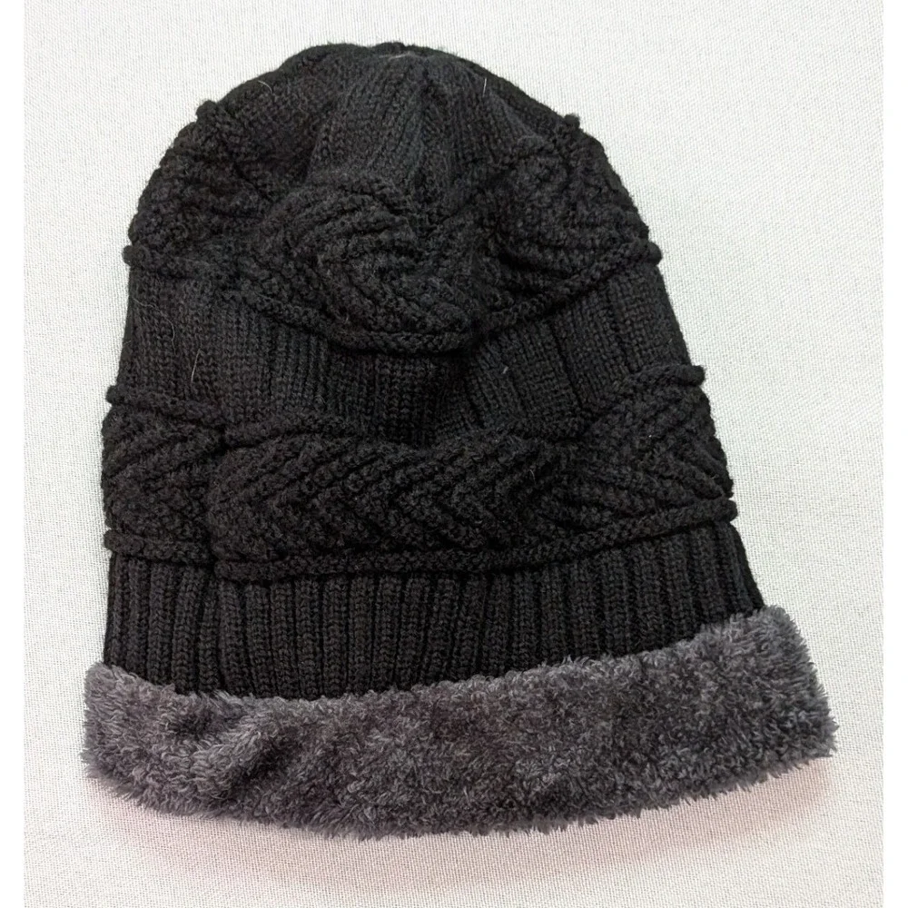 Hindawi Beanie Neck Warmer Set Womens One Size Black Grey Excellent Cable Knit